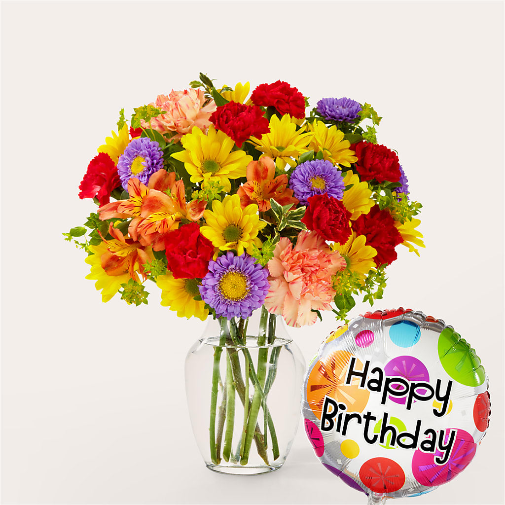 Kaleidoscope Bouquet with Birthday Balloon – Everything Nice By Colene, Stilwell OK