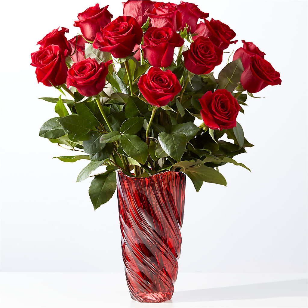 Classic Love Red Rose Bouquet with Luxe Swirl Vase – Everything Nice By Colene, Stilwell OK