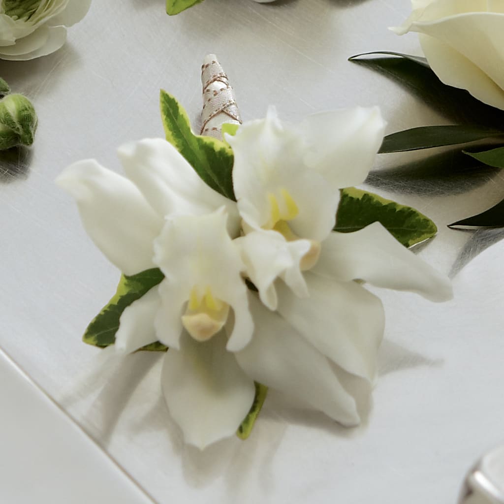 White Mini Cymbidium Boutonniere – Everything Nice By Colene, Stilwell OK